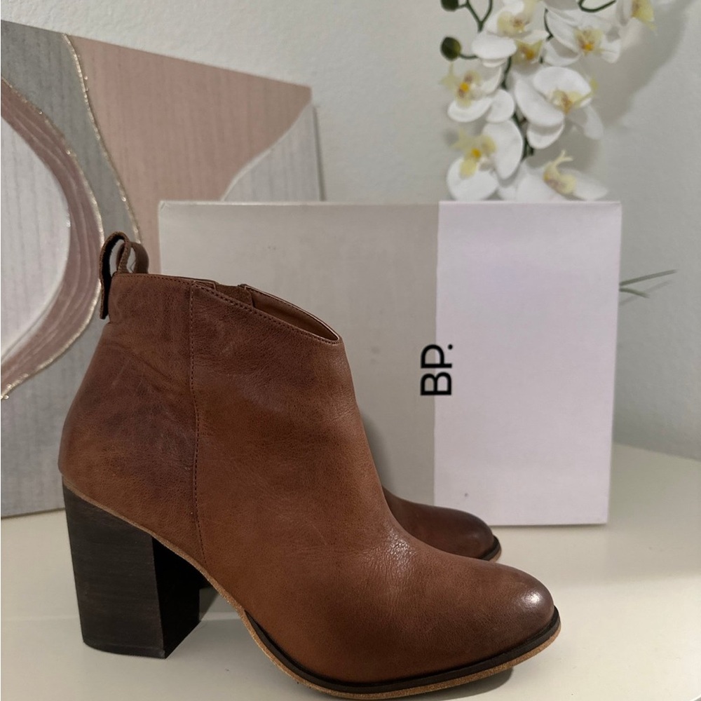 bp Brown Leather Ankle Booties